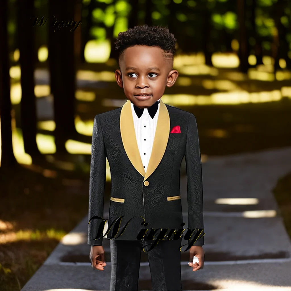 

Custom Boys Suit Set of 2 Patterned Jacket Pants Bow Tie Kids Wedding Tuxedo Formal Clothes costume enfant garçon mariage