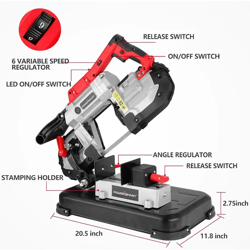 Portable Band Saw with Removable Alloy Steel Base, 10Amp 1100W Motor 5-Inch Deep Cut Bandsaw for Metal