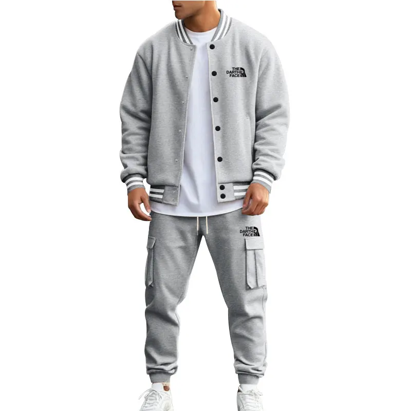 

2024 New Men's Tracksuit For Fall And Winter Street Casual Baseball Jacket + Cargo Sweatpants 2 Piece Fashionable Men's Clothing