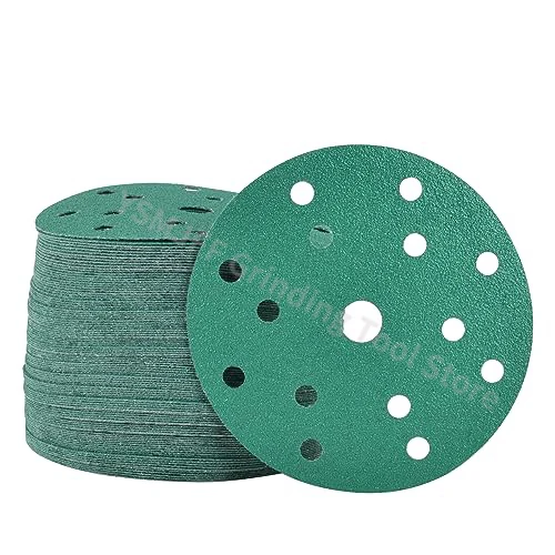 50PCS 6 Inch 15 Hole Green Film Sanding Discs 40-2000Grit,Hook and Loop Film Sandpaper Pads for Random Orbital Sander Wood Metal