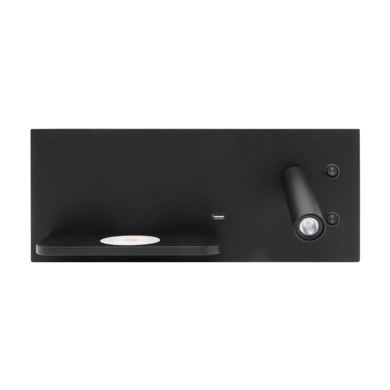 

Modern simple hotel wood grain atmosphere bedside lamp, bedroom shelf USB wireless charging LED reading wall