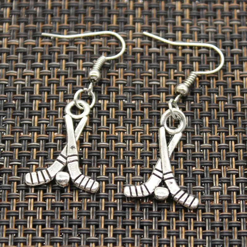 New Fashion Handmade Volleyball Baseball Bat Boxing Glove Hockey Pendants Silver Color Earrings For Womens Style