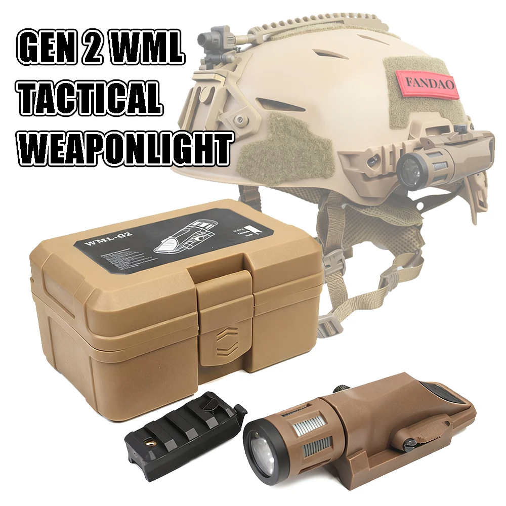 Gen 2 WMLTactical Flashlight Weaponlight 800 Lumens Super Bright Flashlight for Emergency Hunting for Helmet 20mm Rail Mount