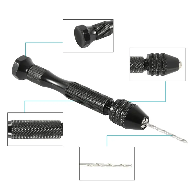 Hnad Tool Mini Micro Aluminium 0.3-3.4mm Hand Drill With Keyless Chuck Rotary Tools Wood Drilling HSS Twist Drill Bits Set