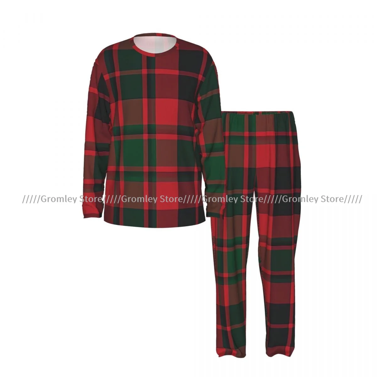 Male Pajama Set Long Sleeve Long Pants Sleep Suit Christmas Plaid Tartan Pattern Homewear Men Night Loungewear