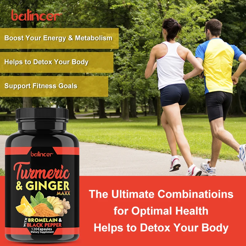 

Organic Turmeric Curcumin 400mg Capsules - with Bromelain/Ginger/Fish oil, Joint Pain Relief & Anti-Inflammatory, 120 Counts