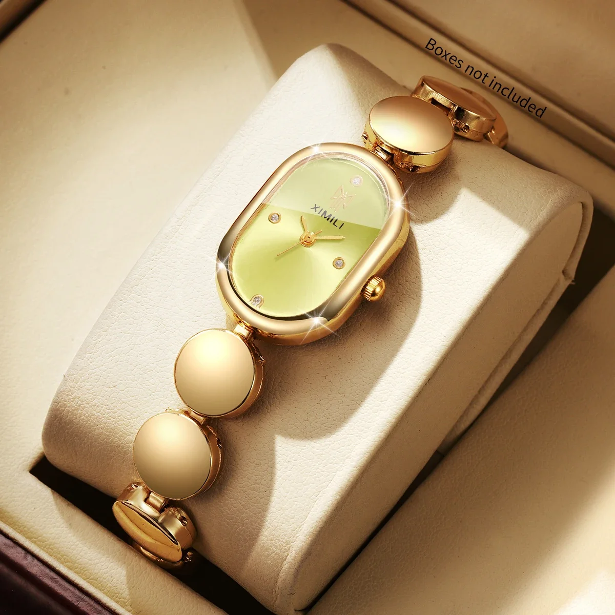 Elegant Gold Oval Dial Women Quartz Watch Fashion Bracelet Strap Ladies Rhinestone Wristwatches Relogio Feminino（Without Box）