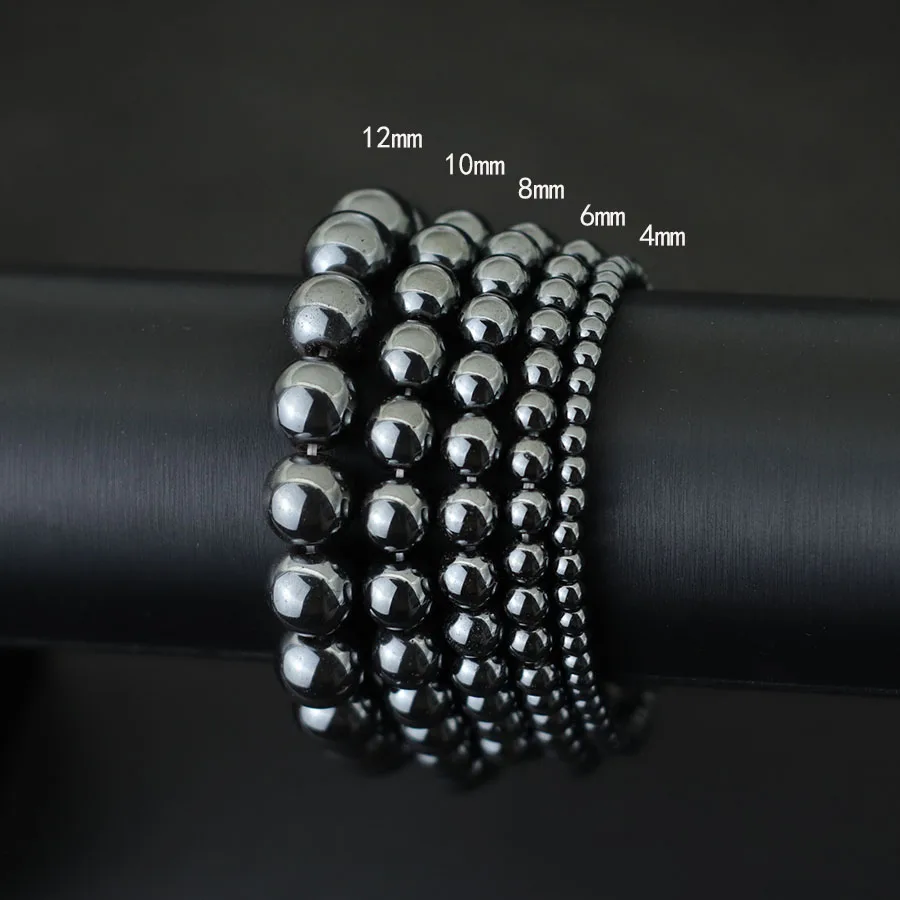 Minimalist 4/6/8/10/12mm Natual Hematite Stone Bracelet For Men Meditation Healing Braclet Black Round Strand Braslet Pulseria