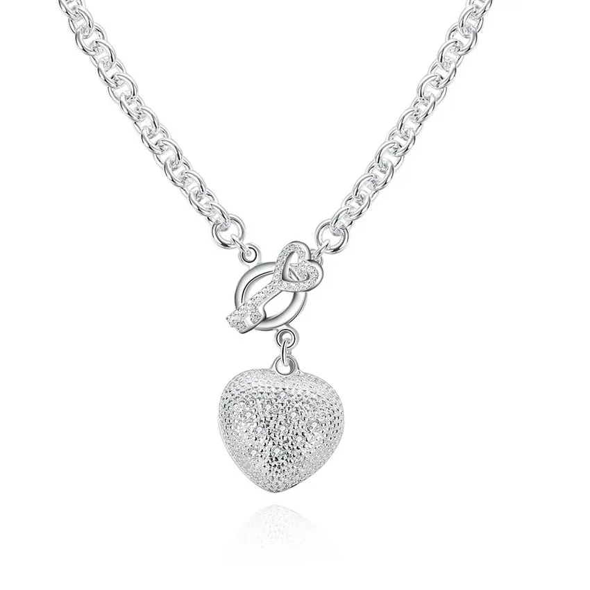 Hot sale 925 Sterling Silver Necklace Jewelry 18 inches Shiny Crystal Heart Key necklace for women Christmas gift