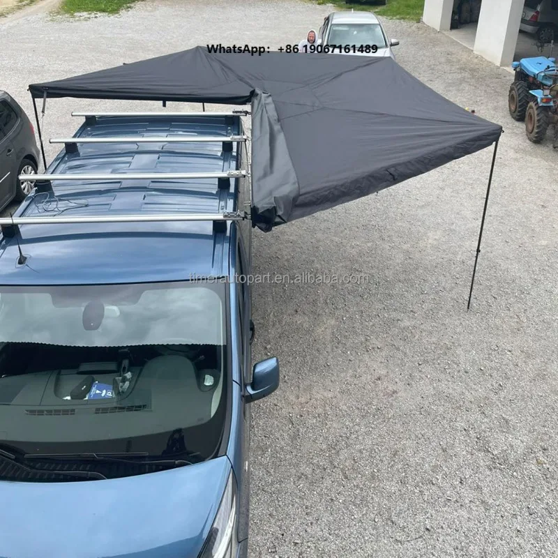 Outdoor Camping SUV Side Tent 270 Degree Awning Left Side Install Sunshade Shelter Foldable Black 420d Oxford Cloth