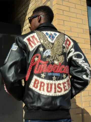 Pelle Pelle BRUISER Heavyweight Embroidered Eagle Hip Hop Trendy Jacket Autumn Winter New Style Leather Coat Youth Casual Wear