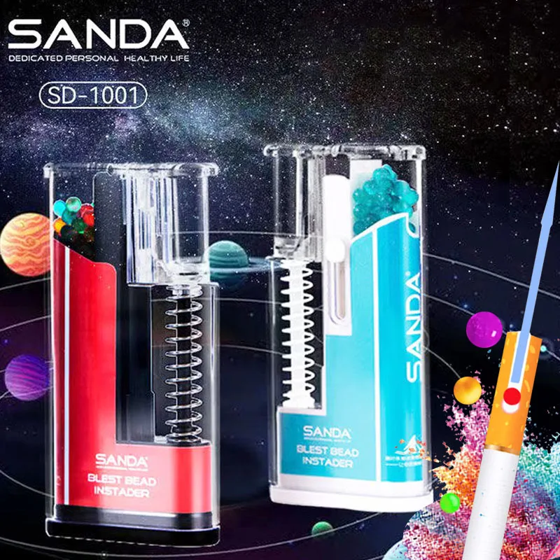 SANDA DIY Cigarette Explosion Pops Beads Push Box Mixed Fruit Black Ice Mint taste Capsules with Portable Push Machine Men Gifts