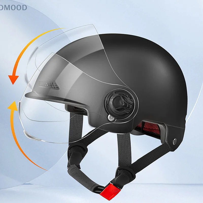 Casco de motocicleta para hombre y mujer, protector de cabeza con lente de conducción eléctrica, ventilación cómoda, ajustable, de seguridad, para las cuatro estaciones, 1 piezas