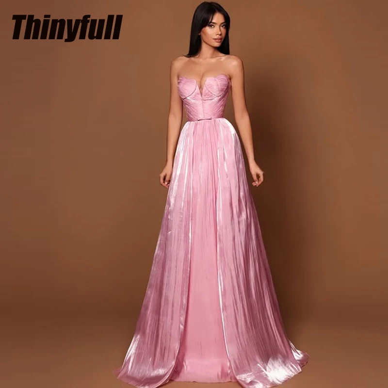 

Thinyfull A-line Shiny Satin Prom Dresses Sleeveless Arab Evening Gown Vestidos De Fiesta Elegantes robes de soirée Customized
