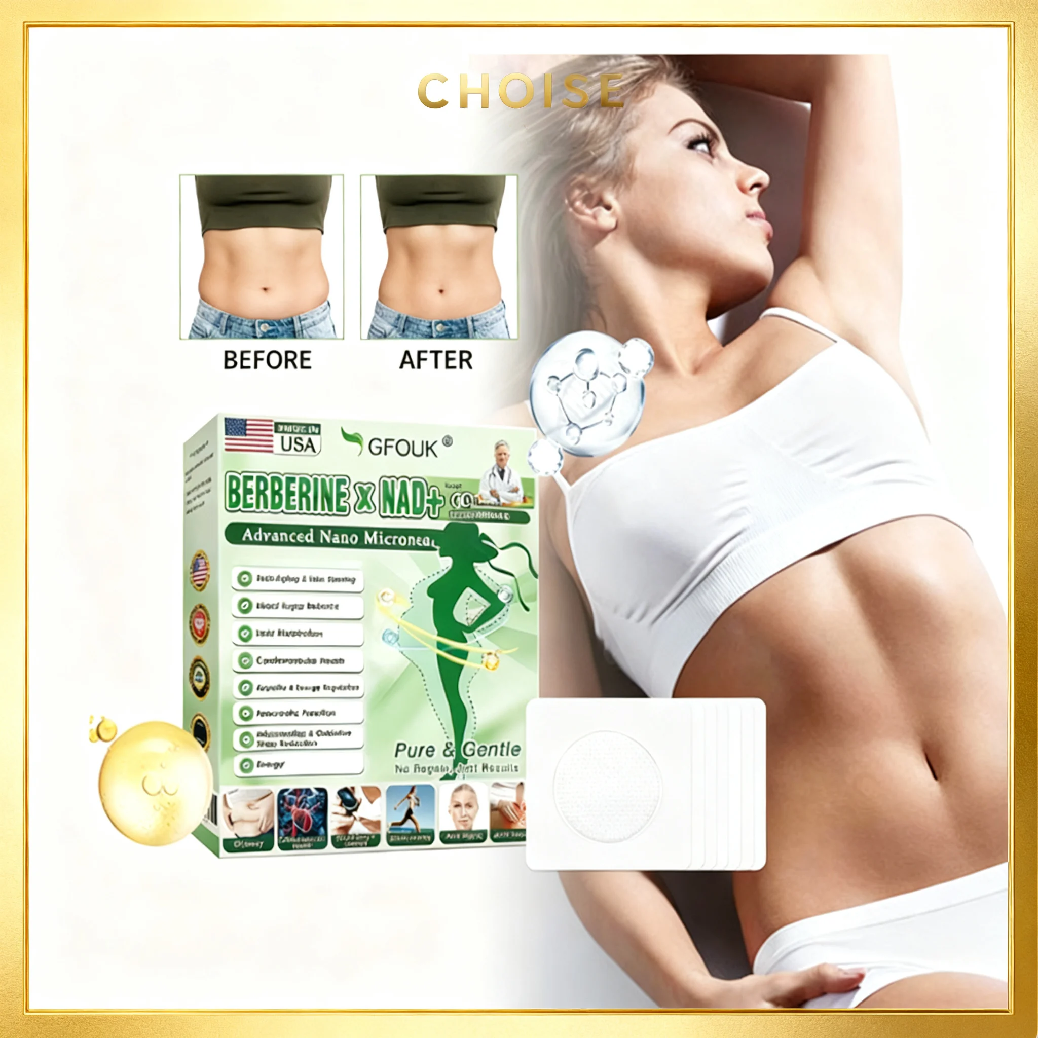 Nano Microneedle Firming Sticker - Berberine NAD+ Skin Firming & Body Shaping Patch for Women & Men, Long Lasting Care