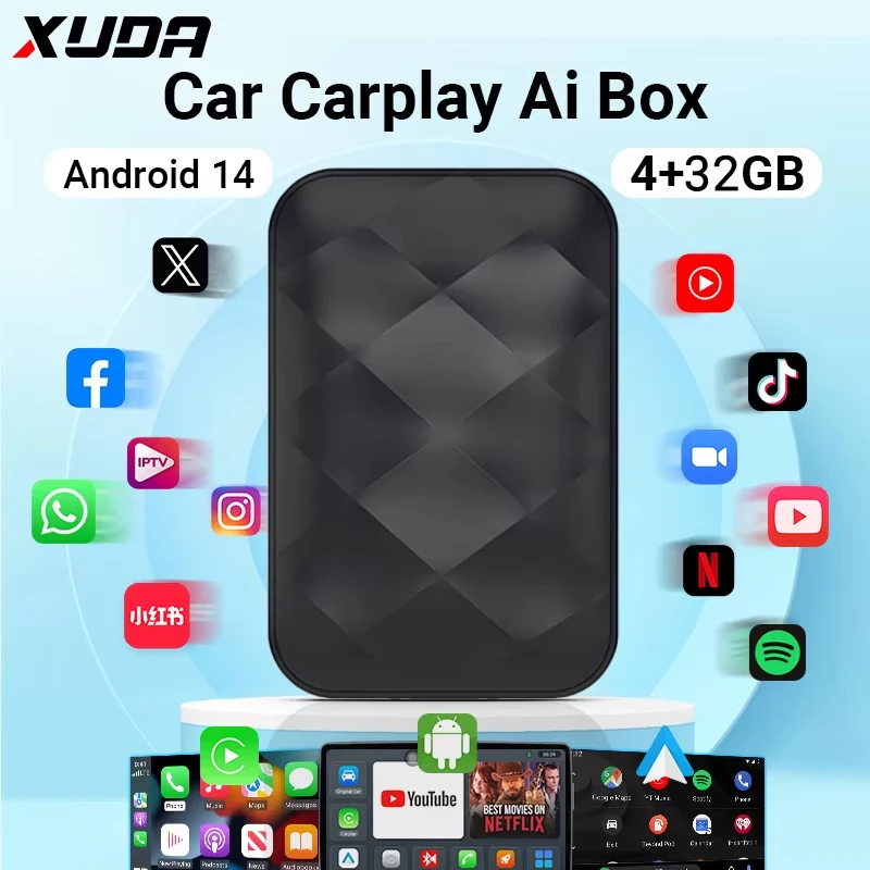 XUDA 2026 New Ai Box Android /Wireless CarPlay/ Android Auto 3-in-1 Ai Box Quad-core 4+32GB Storage Car smart box