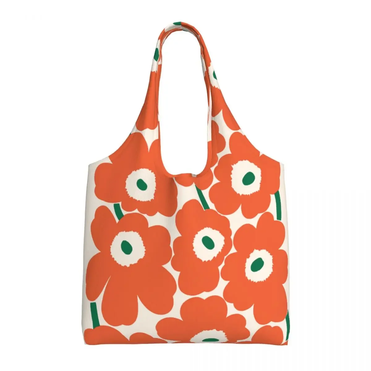 Custom Reusable Little Poppy Print Shopping Bag Women Canvas Shoulder Tote Bag Portable Modern Style Grocery Shopper Bags