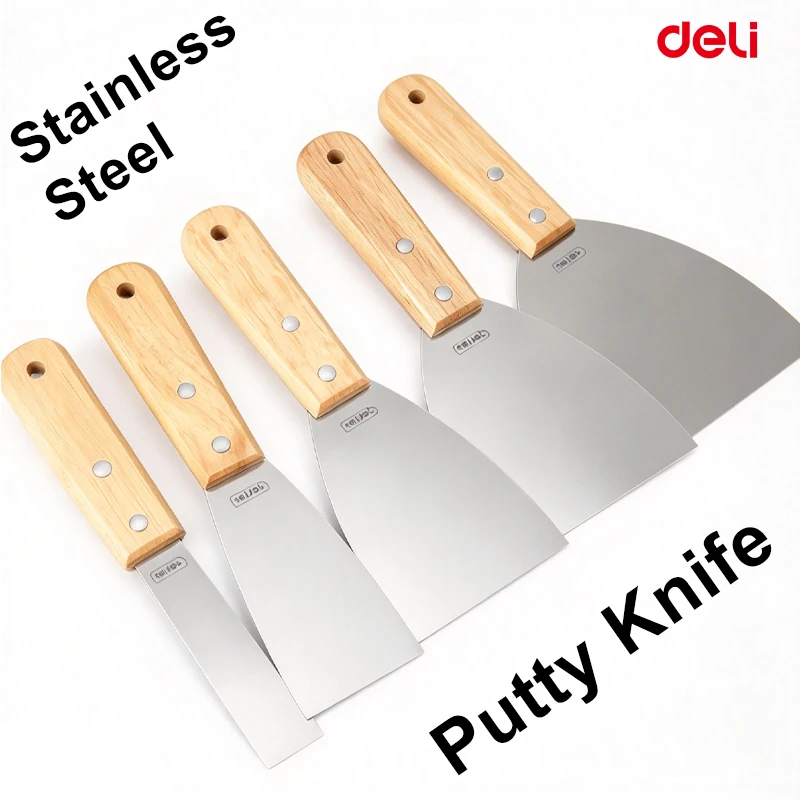 Stainless Steel Putty Knife Wood Handle 1-5 Inch Wall Repair Scraper For Spackling Plastering Drywall Finishing Construction