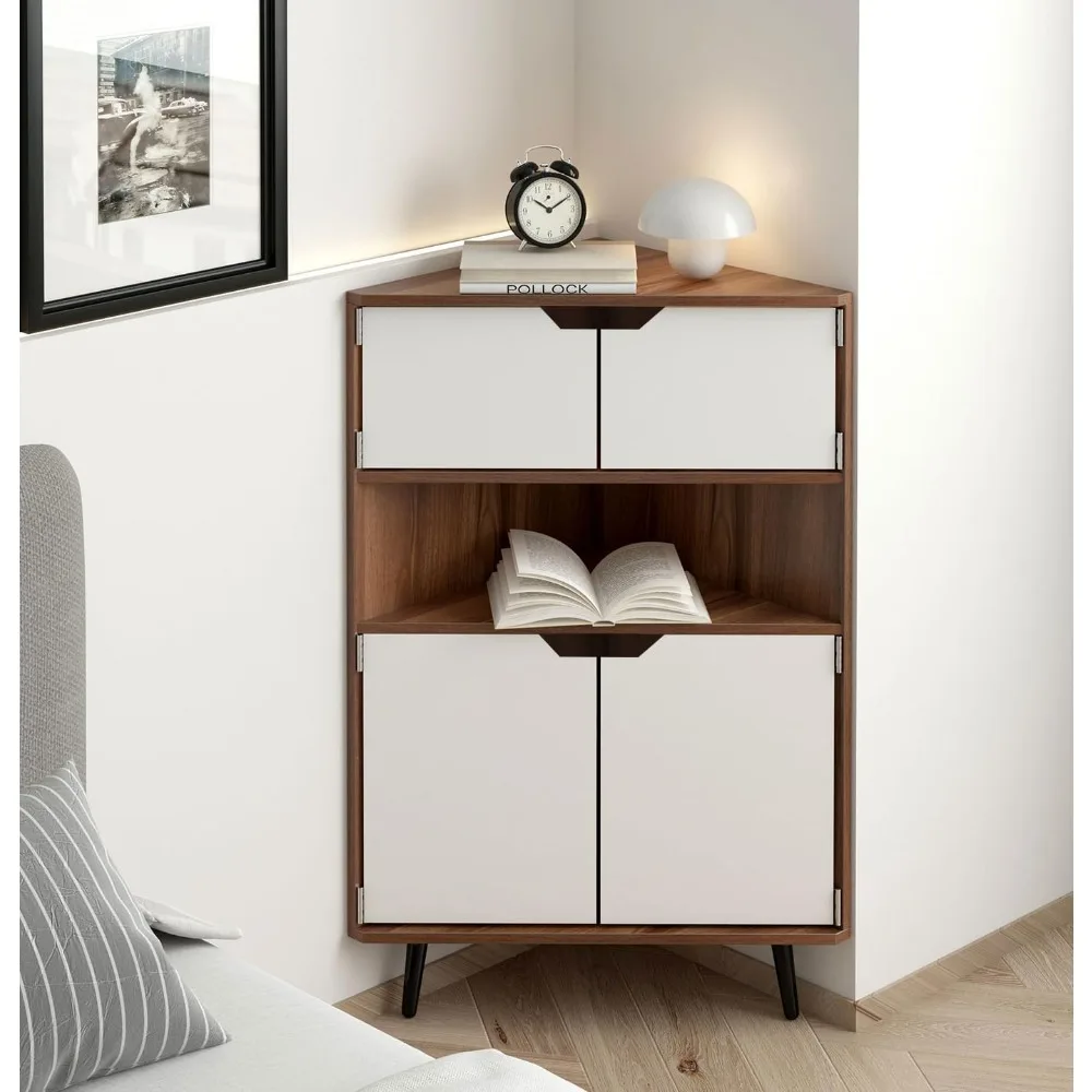 

Corner Cabinet, 4-Tier Wood Wall Corner Storage Cabinet with 4-Door Cabinet&1 Cube, for Small Space, Living Room, Bedroom, Dini