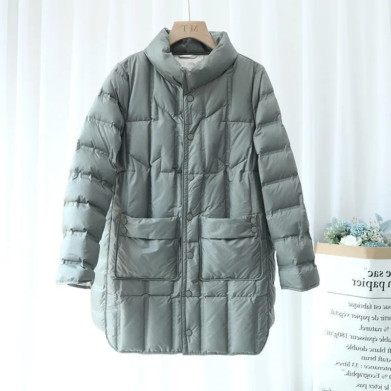 Single Breasted Stand Collar Down Coat Parkas 2023 Winter Women Warm Thick White Duck Down Jacket Female Long Windproof Outwears