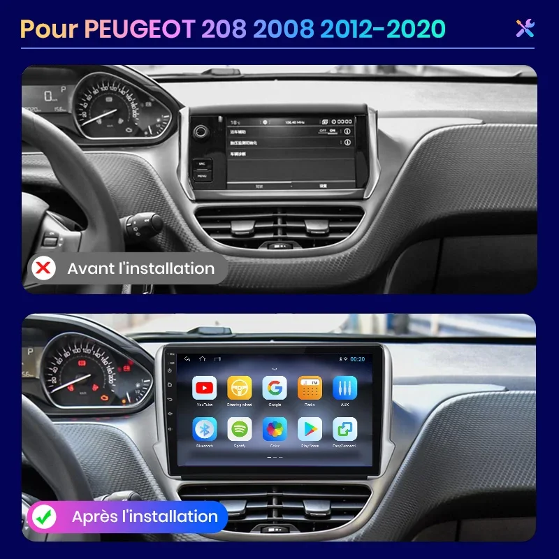 For Peugeot 2008 208 2012 - 2018 Wireless CarPlay Android Auto Car Radio GPS RDS WiFi BT 4G Multimedia Stereo