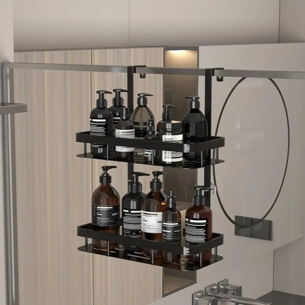 Stainless Steel Shower Storage Rack Double Layer Back Hook Bathroom Storage Rack Non Perforated Multifunctional