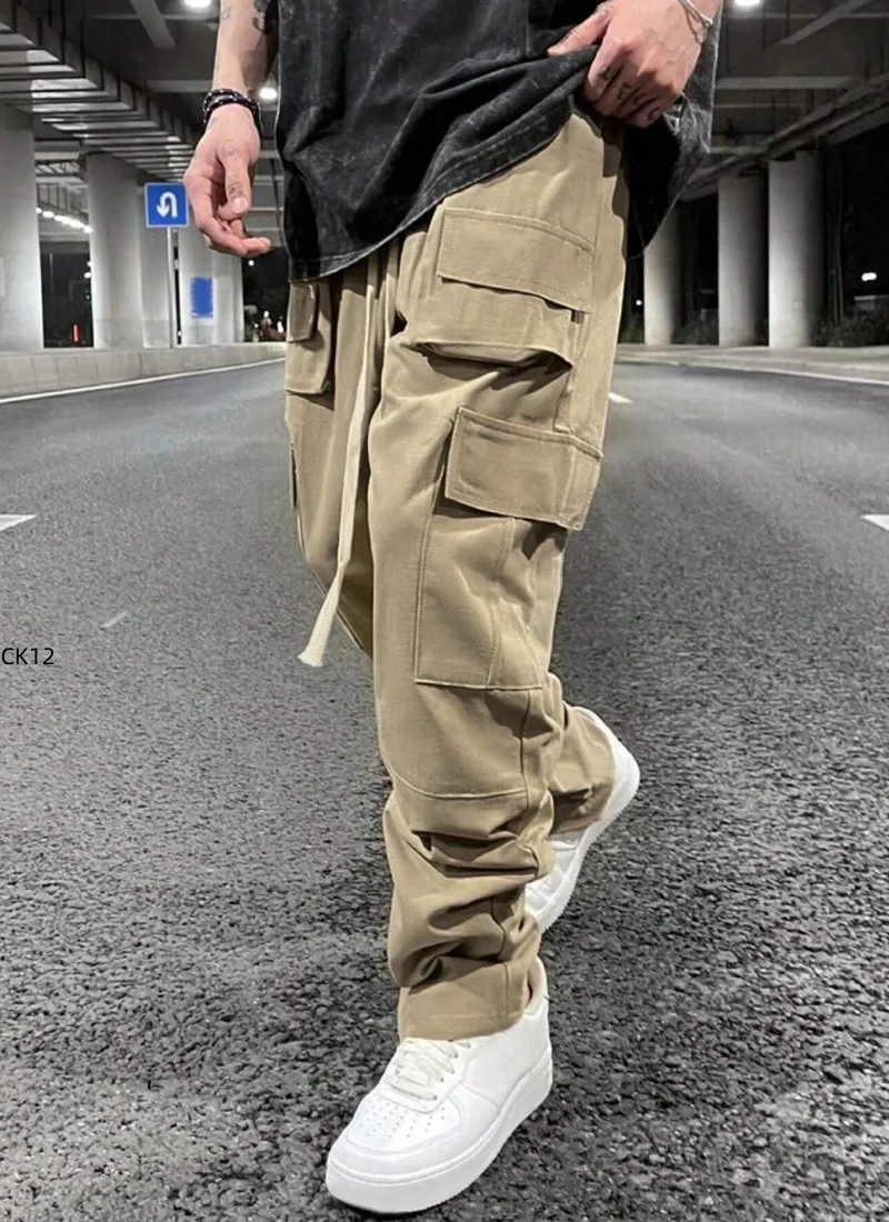 

2025 new men's work pants, European and American men's loose straight leg casual pants, men's work pants pocket pants