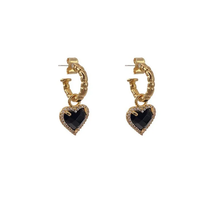 Fashion Black LOVE Heart Zircon Drop Earrings for Women Couple Creative Elegant Holiday Party Jewelry Accessories