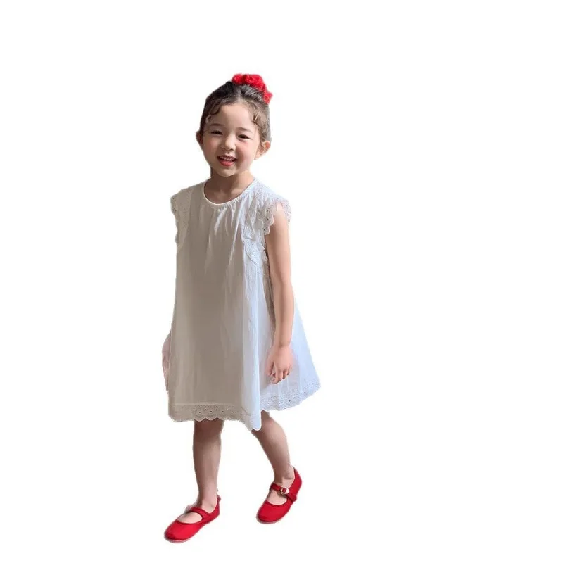 Bear Leader Summer O-neck Lace Patckwork A Line Girls Dresses Casual Solid Color 3-7 Years Sleeveless Kids Clothes