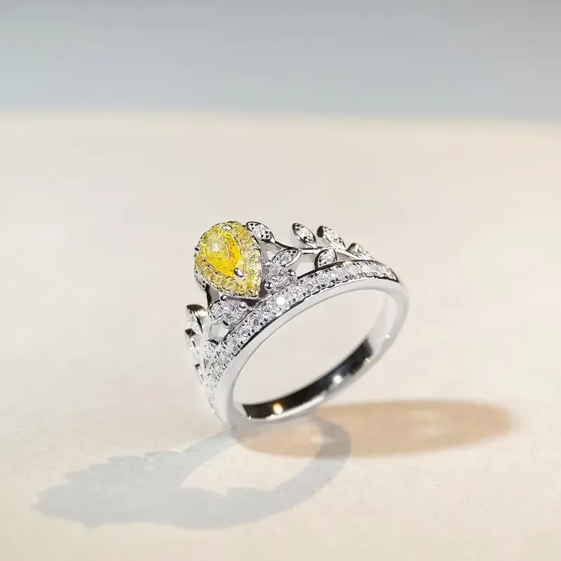 High End Statement Bridal Princess Chic Two Tone Gold Plated Pear Shaped Pink Simulated Diamond Swimming Rings
