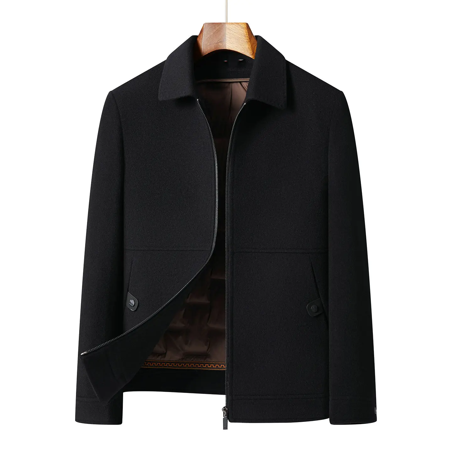 Classic Business Style Men Double-Faced Wool Jacket for Autumn/Winter 70% Soft Breathable Sheep Wool Coat Detachable Down Inner