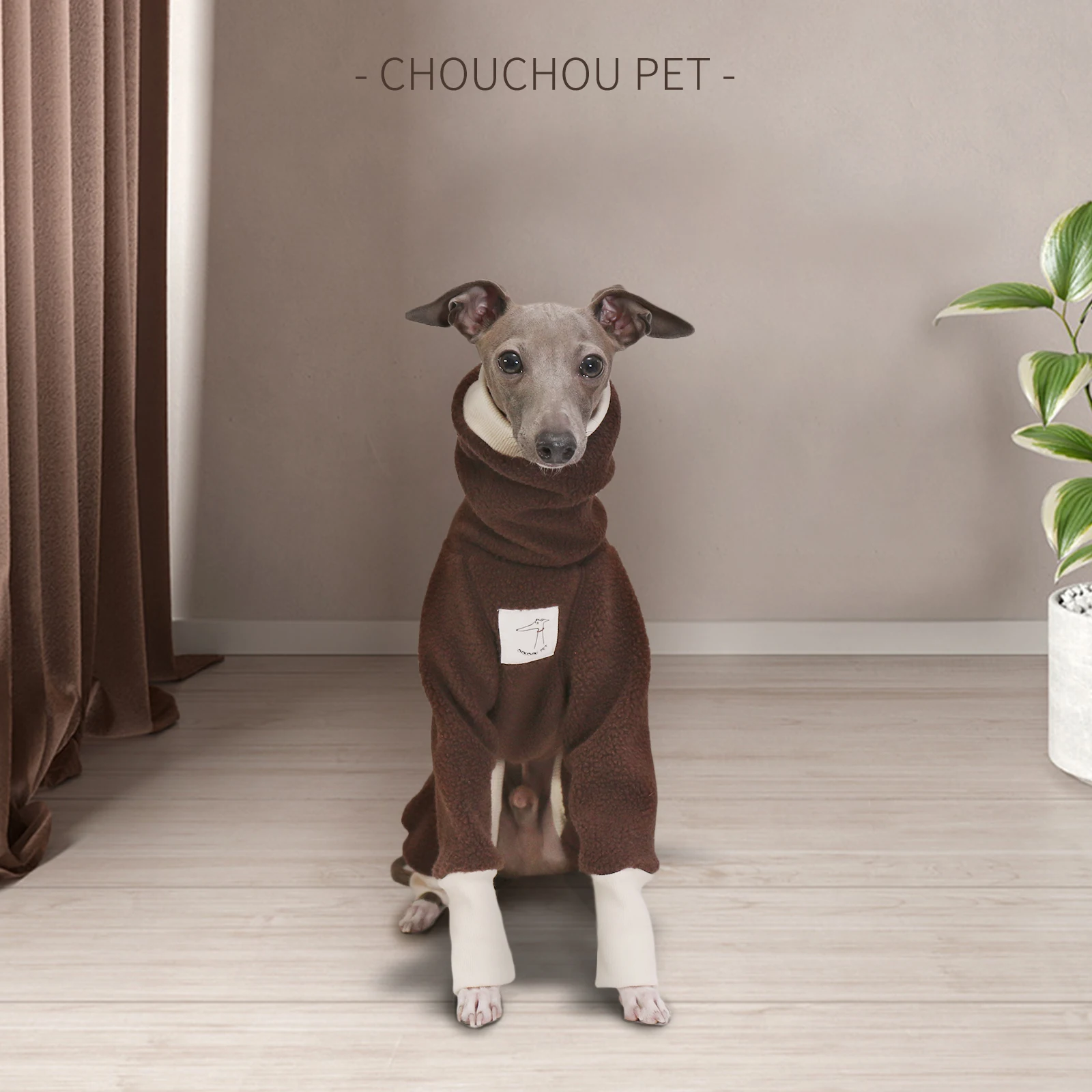 Polar Fleece Italian Greyhound Jumpsuit Warm Turtle Collar Whippet Jacket Brown