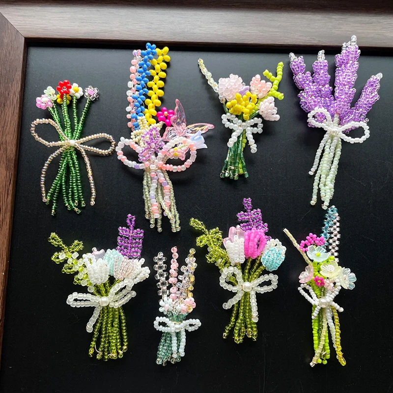 New DIY Korean Beaded Flower Charms Clear Crystal Fridge Magnets Nail Free Installation Magnetic Sticker for Home Colorful Decor