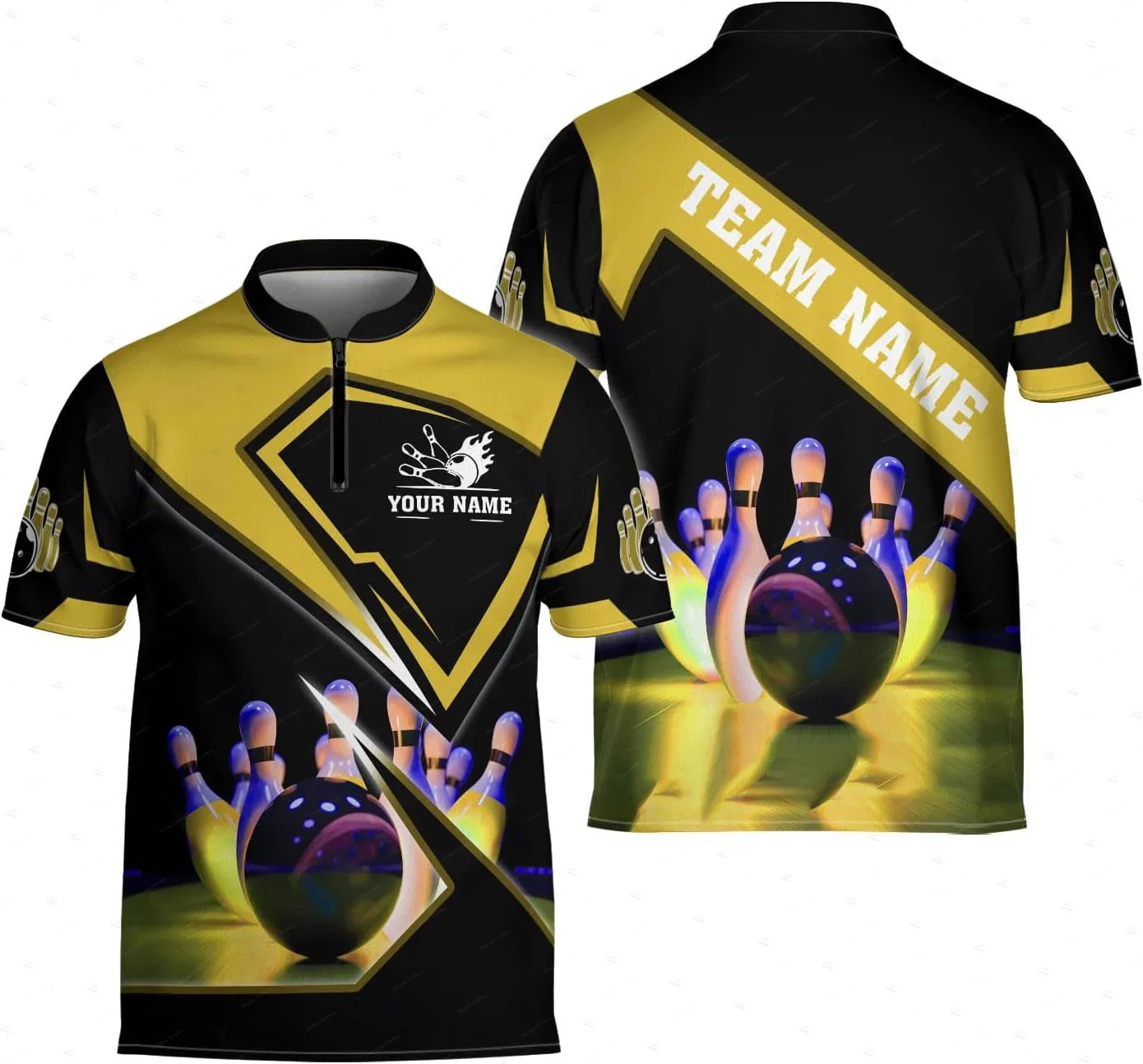 Custom Name Mesh Breathable Bowling Flame Ball Graffiti Vintage 3DPrint Harajuku Summer Short Sleeve Zipper Polo Jersey Shirts E