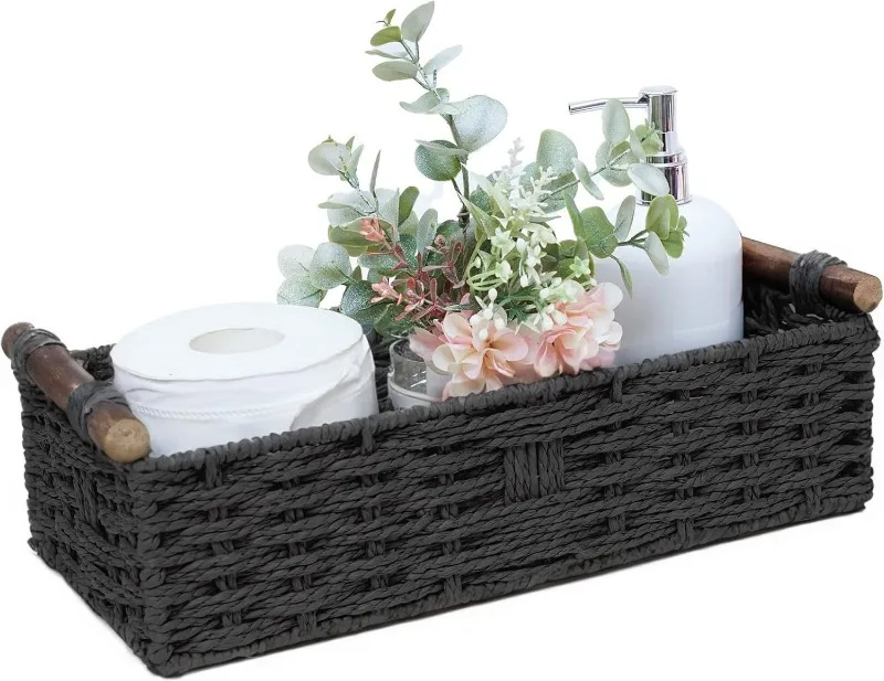 round-paper-rope-storage-basket-wicker-baskets-for-organizing-with-handle-decorative-storage-bins-black