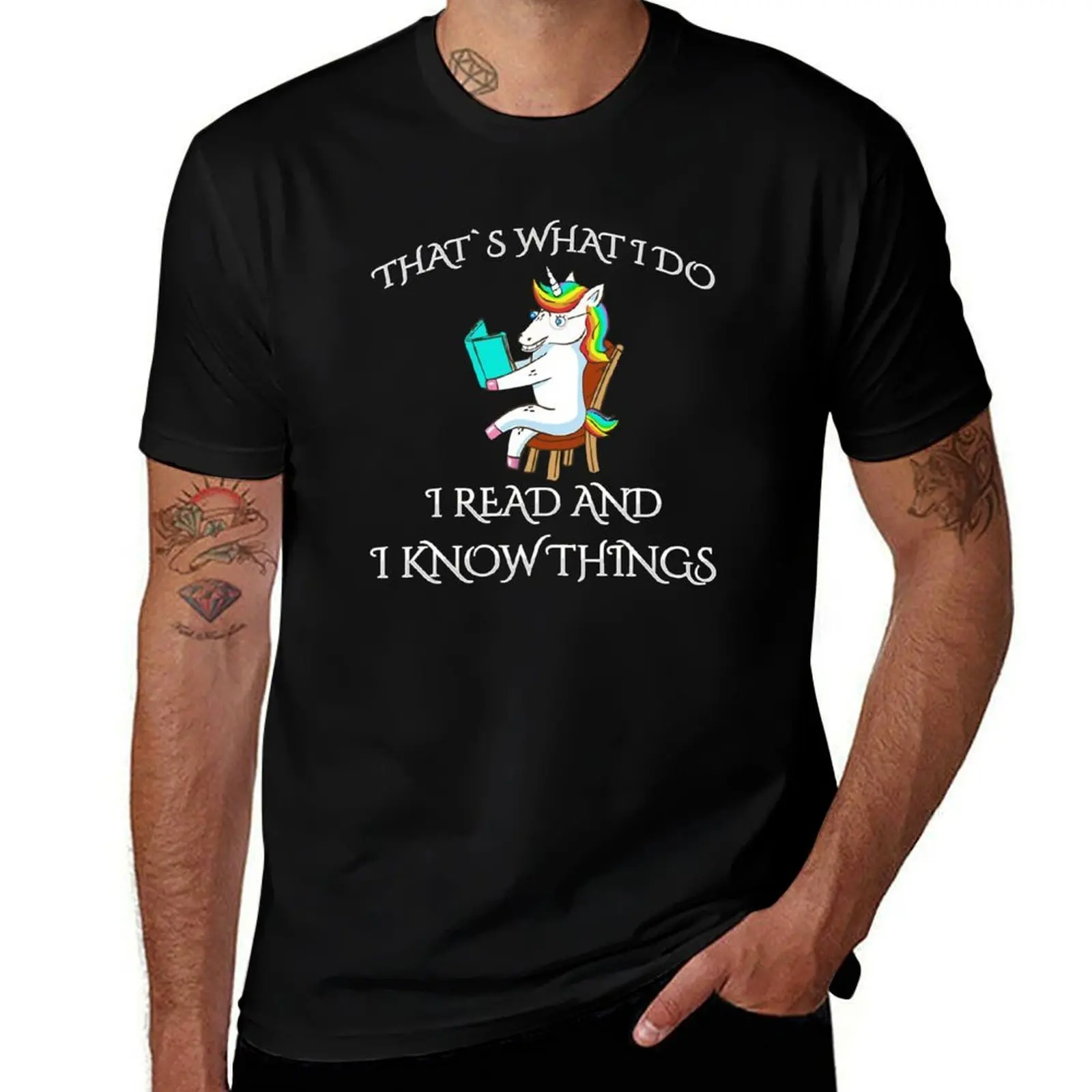 T-shirt en coton respirant avec motif « I Read And I Know Things » et « Unicorn Dabbing Reading »
