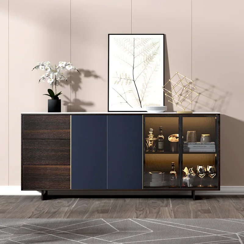 Light luxury slate ultra-thin sideboard 30cm wine cabinet integrated against the wall modern minimalist living room narrow locke