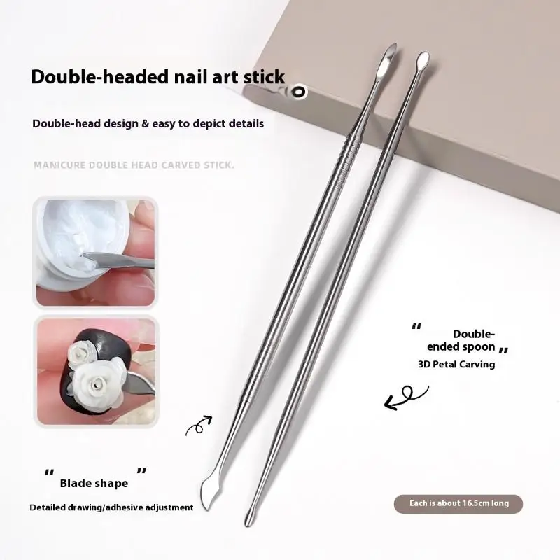 Tige d'agitation de Gel pour ongles en acier inoxydable à Double tête, bâton de dessin de détail, Palette cosmétique, spatule, outil de mélange, Nail Art