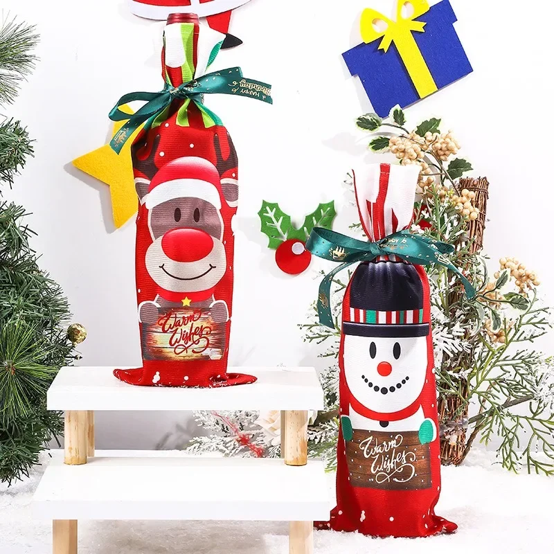 Red Christmas Wine Bottle Cover Cartoon Santa Claus Snowman Elk Xmas Ornaments Noel Merry Christma Dinner Table Decor Natal 2024