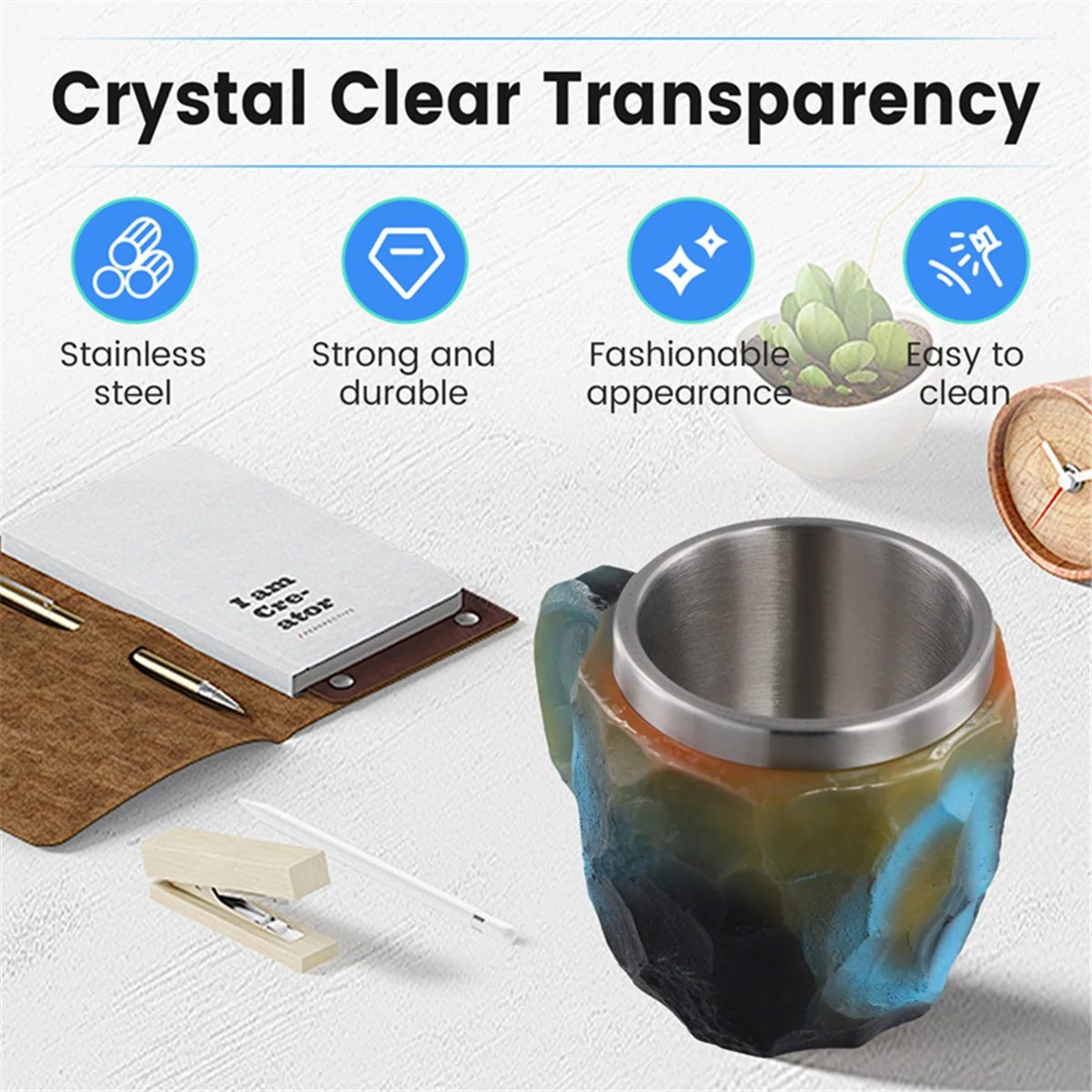 SuperDeals エレガントで豪華なミネラルクリスタルコーヒーマグ、カラフルなクリスタルマグ半透明コーヒーマグ、ホームオフィスコーヒーマグ用