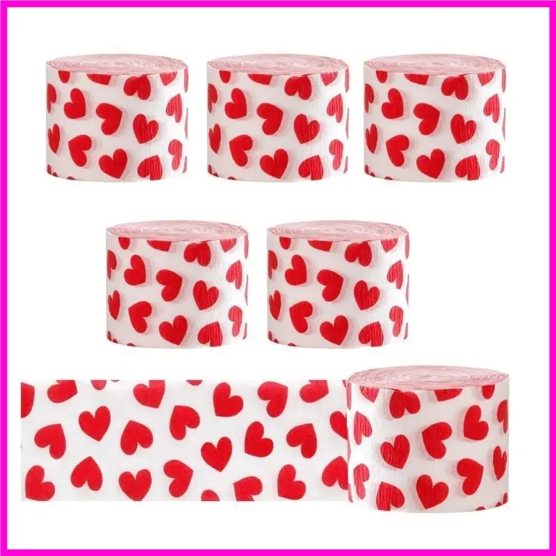 57BE Pack Of 6 Valentines Heart Print Crepe Paper Rolls Colorful Ribbon Wedding Party Decorations Handmade Craft Supplies