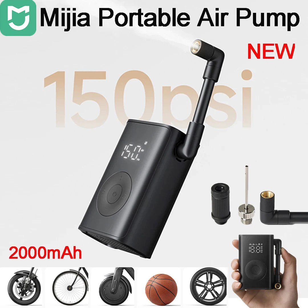 

Портативный электрический насос Mijia Mini с цифровым дисплеем, до 150 PSI, 2000 мАч, с функцией освещения для улицы, инструмент для велосипеда