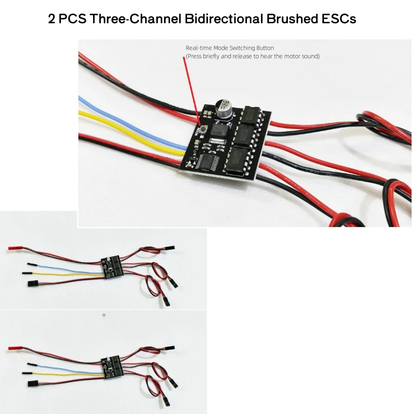 2 PCS Brushed ESC Multi-Mode Supports Three-Wheel Omnidirectional Vehicles 6-14V 5A x 3 Three-Channel Bidirectional Brushed ESC