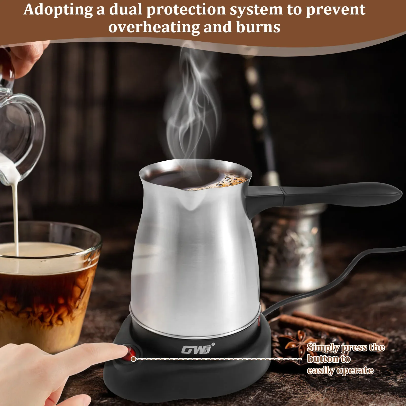 ماكينة صنع القهوة التركية 600 مل ماكينة صنع القهوة التركية الكهربائية من الفولاذ المقاوم للصدأ سعة 5 إلى 6 أكواب ماكينة القهوة التركية