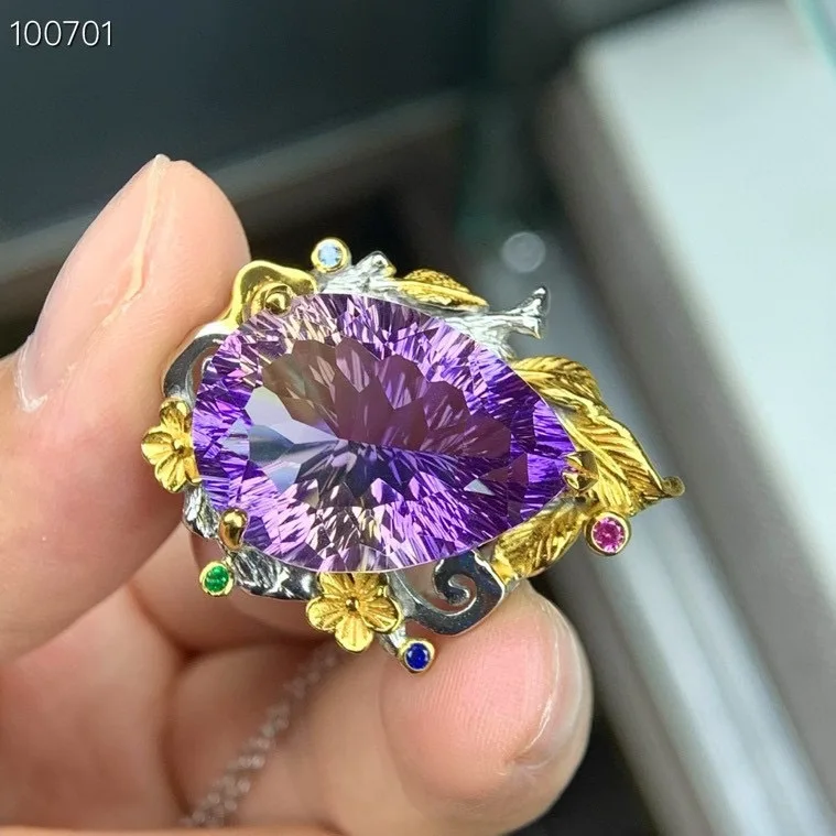 Vintage Natural Ametrine Pendant, 925 Silver Two-Tone Finish No Chain, Crystal Jewelry Gift for Women