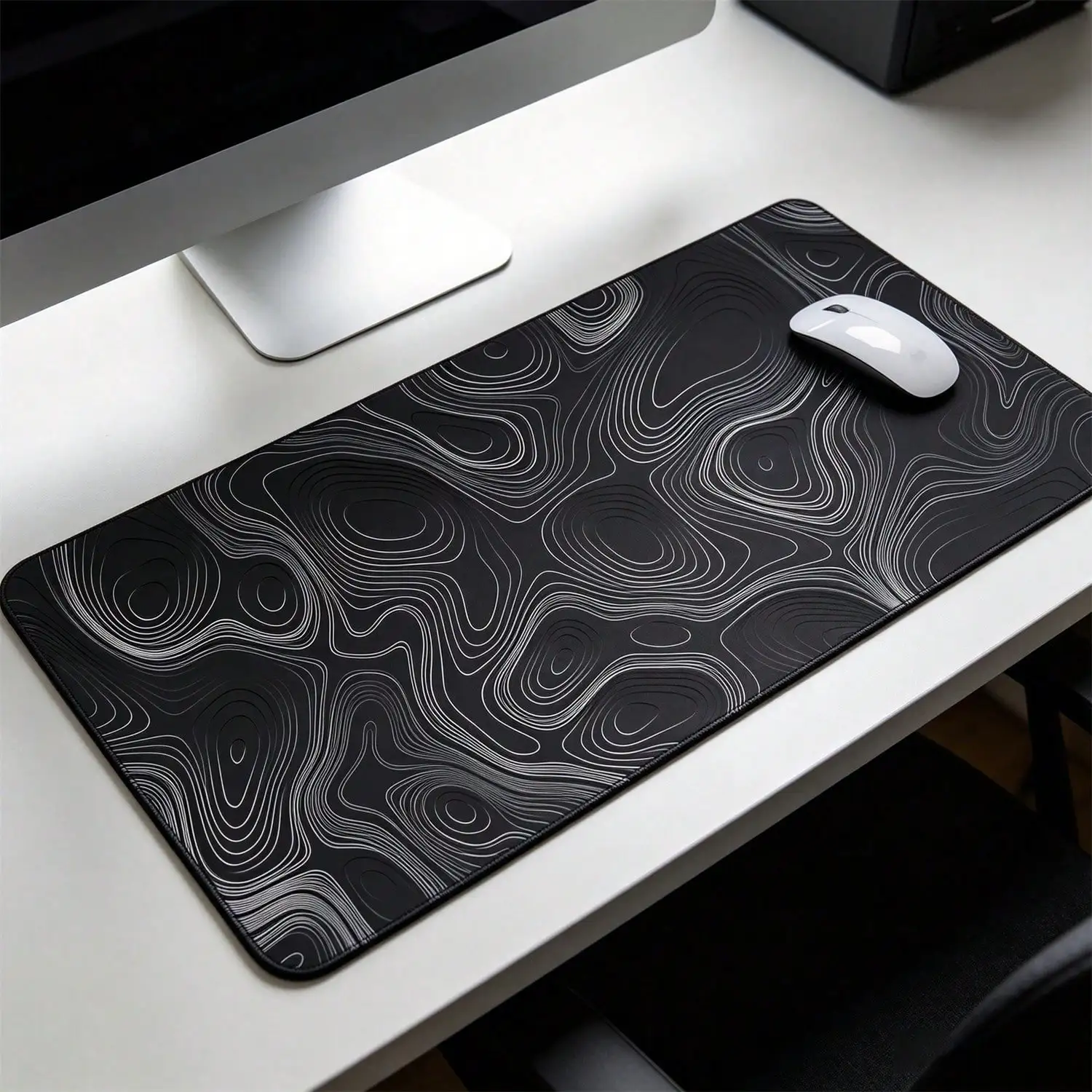 1pc Black Large Topographic Contour Gaming Mouse Pad, With 2mm Anti-Slip Base And Stitched Edges, Suitable For Gaming And Office Computers, Desk Protection Mat