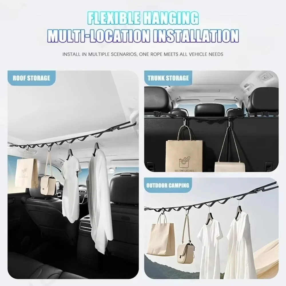 Car Clothesline Car Multi-Functional Hanging Rack for Rear Seats,Storage and Fixing Hooks,Car Interior Accessories,Car Organizer