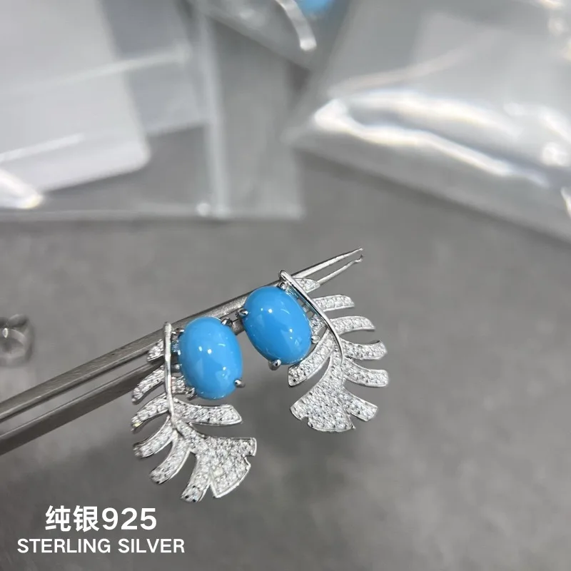 Mode 2024 anting-anting bulu pirus Zircon merek populer klasik perhiasan mewah wanita S925 desain mode pesta sesuai pesanan