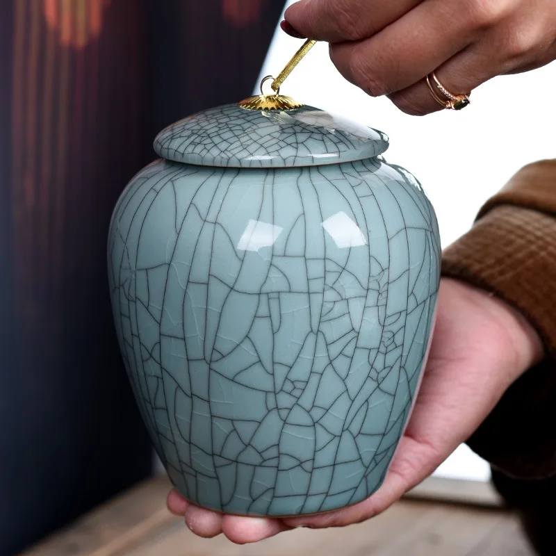 Crack Ceramic Jar Lid Seal Tea Porcelain Food Storage Art Decoration