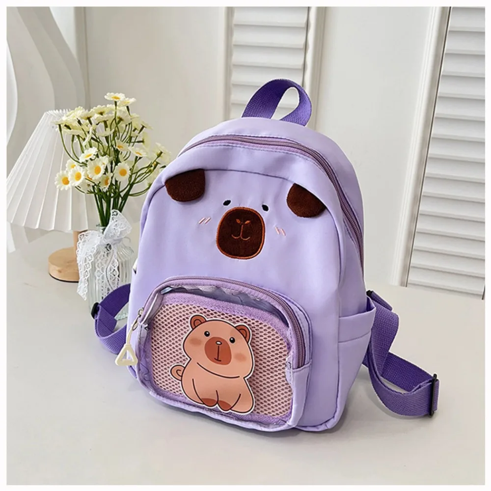

Cartoon Nylon Capybara Backpack Capybara Lightweight Schoolbag Waterproof Large Capacity Rucksack Children
